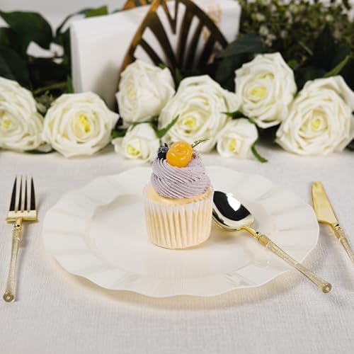72 Pack Ivory Plastic Plates, 7" Disposable Wave Edge Dessert Plates - Image 4