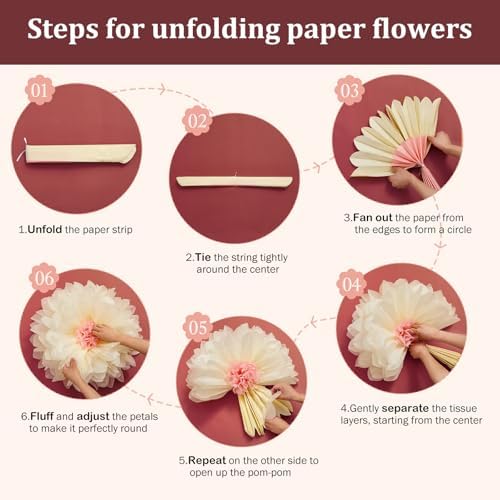 Serwalin 8 Pcs 31.5"*24"*20" Pink Giant Paper Flowers Decorations for Wall - Image 6