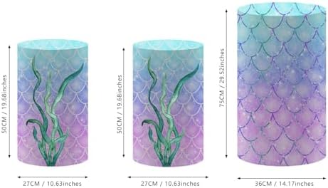 Mermaid-Themed Cylinder Pedestal Cover Set - 3 Sizes Underwater Party Decorations for Birthday, Baby Shower, Sea-Themed Events, Dessert Table Display, or Magical Backdrop Props - Image 2