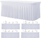 4 Pack White Spandex Tablecloths for 6 Foot Rectangle Tables, Wrinkle Free Stretchy Table Cloths 6ft Fitted Table Cover DeskSkirt for Weddings Birthday Party Banquet Baby Shower by Htper