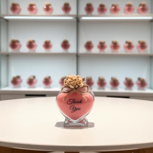 Wedding Favor Guest Bulk, Set of Heart Glass Candle Party with Custom Sticker and Dried Flowers Bridal Party, Baby Shower Gifts (Pink, Set of 100) - Image 4