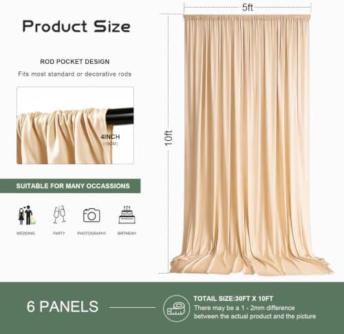 Champagne Backdrop Curtains for Parties, 30 x 10 ft Wrinkle Free Wedding Backdrop Drapes for Birthday, Baby Shower, Photo Booth and Photography - Image 6
