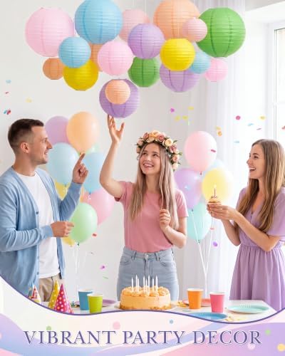Treela 48 Pcs Paper Lanterns Party Decorations Round, Pastel - Image 4