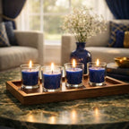 Set of 72 Richland Votive Candles Navy Blue Unscented and 72 Clear Glass Eastland Votive Holders - Image 7