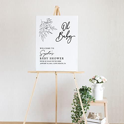 Andaz Press Custom Large Baby Shower Welcome Sign, 16" x 20", Minimal Floral Oh Baby Personalized Canvas Welcome Sign, Gender-Neutral Canvas Sign for Baby Sprinkle, Fall Baby Shower Decorations - Image 2