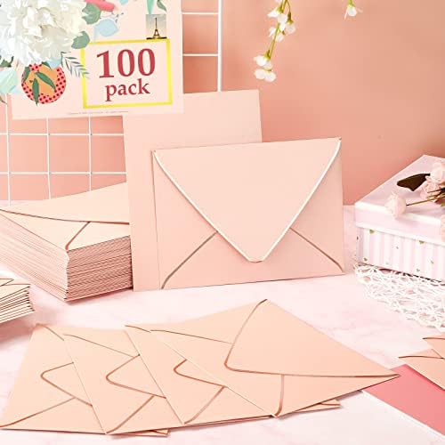 Mimorou 100 Pcs A7 Invitation Envelopes Bulk for 5" x 7" Cards V Flap Foil Border Luxury Self Adhesive Mailing Envelope for Wedding Baby Shower Bridal Birthday Party(Blush Pink, Rose Gold) - Image 4