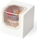 Happyhiram 100 Pack Gold Individual Cupcake Boxes with Inserts & Window by HappyHiram
