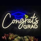 Congrats Grad Neon Sign with Graduation Cap, Grad Wall Decor, Warm White - Image 5