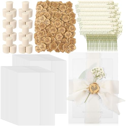 Fuyoooo 60 Set Wedding Invitations Wraps Set, Classic Style, Beige, Gold by Liraitoya