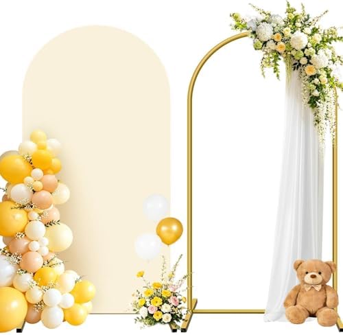 HEMMOTOP Metal Arch Backdrop Stand and Cover Set, Beige, 7.2 ft by Hemmotop
