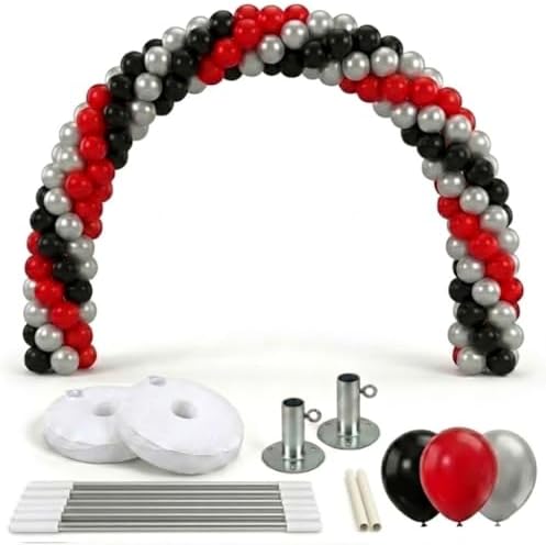 PMU DIY Professional Balloon Arch Deluxe Kit (Black, Red and Silver) Balloon Garland for Party Decoration, Decoration Kit for Birthday Party, Wedding, Graduation, Baby Shower (41689-61646) Pkg/1 by PMU