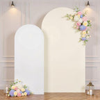 Beige White Arch Backdrop Cover Set of 2 Spandex 7.2 and 6ft Arch Covers Stretchy Backdrop Boho Wedding Balloon Arch Stand Covers for Birthday Party Baby Bridal Shower Banquet Photo Arches Background - Image 7