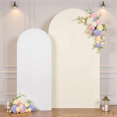 Beige White Arch Backdrop Cover Set of 2 Spandex 7.2 and 6ft Arch Covers Stretchy Backdrop Boho Wedding Balloon Arch Stand Covers for Birthday Party Baby Bridal Shower Banquet Photo Arches Background - Image 7