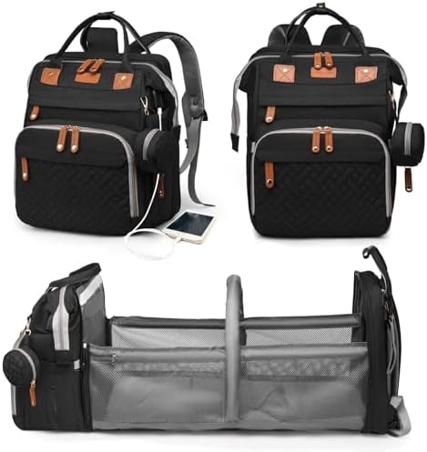 Astro alan Baby Diaper Bag with Changing Station, Waterproof Diaper Bag Backpack for Moms Dads with USB Charging Port, Baby Shower Gifts, Baby essentials, Black by Astroalan