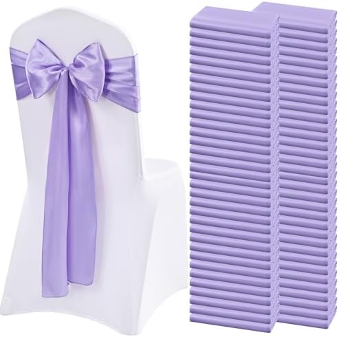 100 Pieces Lavender Satin Chair Sashes for Wedding Reception Party Hotel Home Kitchen Decoration-Lavender by Lykoow