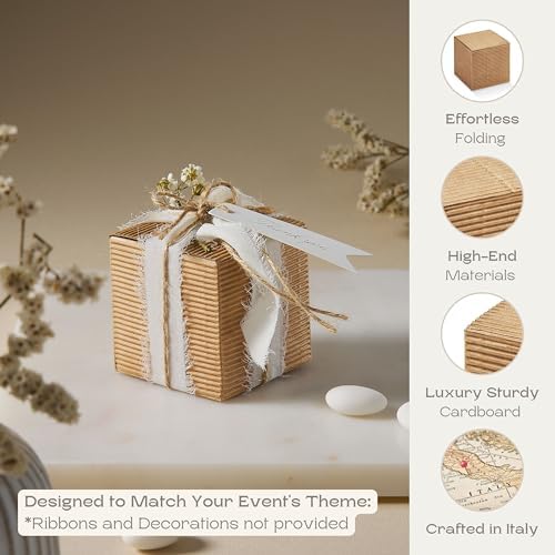 Pack of 40 Gift Favor Boxes with Lids (2.36 x 2.36 x 2.36 inch) - Ideal for Wedding - Corrugated Havana - Image 3