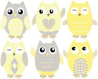 Owl Fabric Wall Decals, Set of 6 Owls Wall Stickers, Yellow, Grey, White, Available in 4 Different Sizes, Non-Toxic, Reusable, Repositionable - Image 2