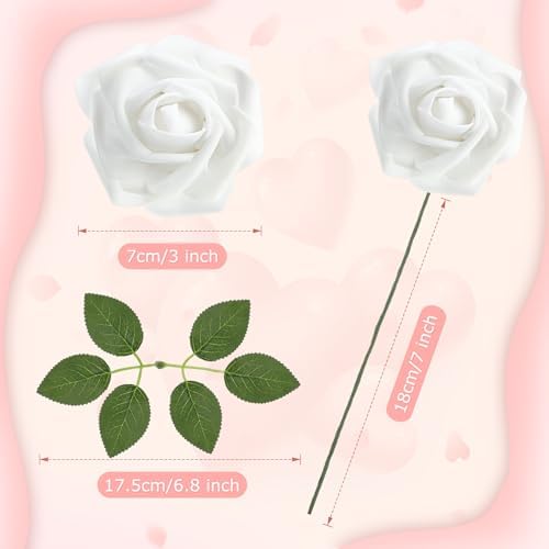 100 Pcs Artificial Foam Rose Flower Faux Bouquet Wedding Fake Rose Gift for Mother's Day Women DIY Bridal Shower Party Table Birthday Home Spring Decor (White) - Image 2