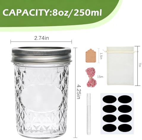 Accguan 8oz Mason Glass Jars,24 PACK Half Pint Jelly Jars With Regular Lids - Image 2