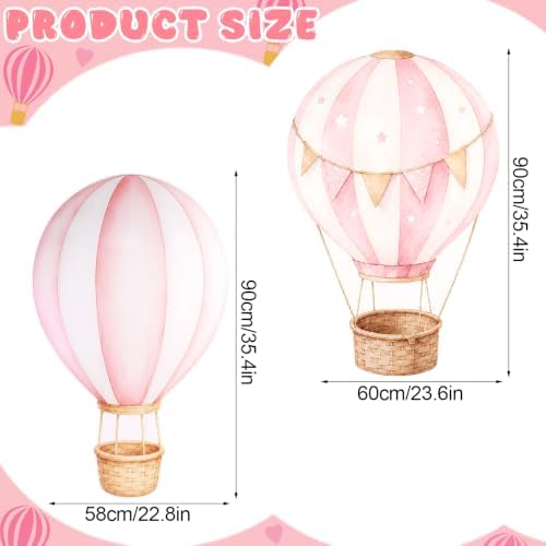 2 PCS Large Hot Air Balloon Baby Shower Decorations, Pink Hot Air Balloon Cardboard Cutouts Theme Birthday Party Decor for Backdrop Yard Signs Standup Photo Booth Props - Image 2