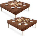 Wish Care 2 Pack Brown Spandex Tablecloths for 60x60 Inch Square Tables, Stretch Fitted Table Clothes with Pleated Ruffle Skirt for 60” Table, Wrinkle Free and Elastic, for Party Kitchen Home Dining by WishCare