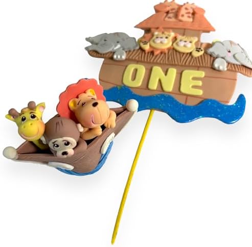 Noah's Ark Cake Toppers Set, Birthday Party, Baby Shower decoration, Animal theme party, Handmade, cute baby decor (Centerpiece "ONE" + 3D) - Image 2