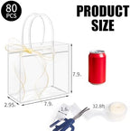 WDSHCR 80 PCS Clear Plastic Gift Bags with Handles, Party Favor Bags with Ribbons, Reusable Goodie Tote Bags for Wedding, Baby Shower, Birthday (Clear 7.8 x 7.8 x 3.1, 80 Pack) - Image 2