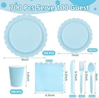 Nihaoya 700PC Blue Disposable Paper Plate set Party Supplies for 100 - Image 2