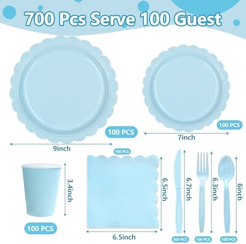 Nihaoya 700PC Blue Disposable Paper Plate set Party Supplies for 100 - Image 2