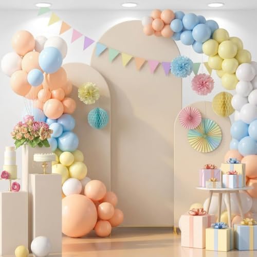 Set of 3 Wedding Arch Backdrop Stand,4+5+6 FT，Small Metal Arch Frame with 3 Beige Backdrop Covers,Easy Setup for Birthday Baby Shower Anniversary Dessert Table Decoration - Image 2