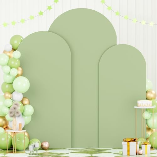 FOTSHARER Arch Cover Set of 3 Sage Green Wedding Arch Cover Spandex Fitted Arch Backdrop Cover for Arch Stand Chiara Arch Cover 4FT 5FT 6FT Spandex Arch Covers Stretchy Backdrop for Garland Arch Decor by FOTSHARER