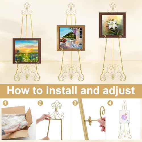 1 Pack Gold Wedding Easel Stand 57'' Display Stand, Ornate - Image 3