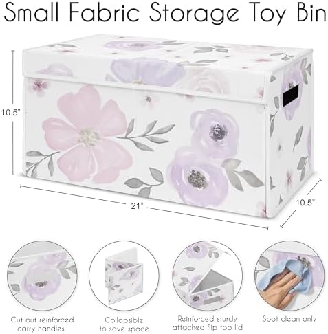 Sweet Jojo Designs Purple Watercolor Floral Girl Small Fabric Toy Bin Storage Box Chest For Baby Nursery or Kids Room - Lavender, Pink and Grey Shabby Chic Rose Flower - Image 6