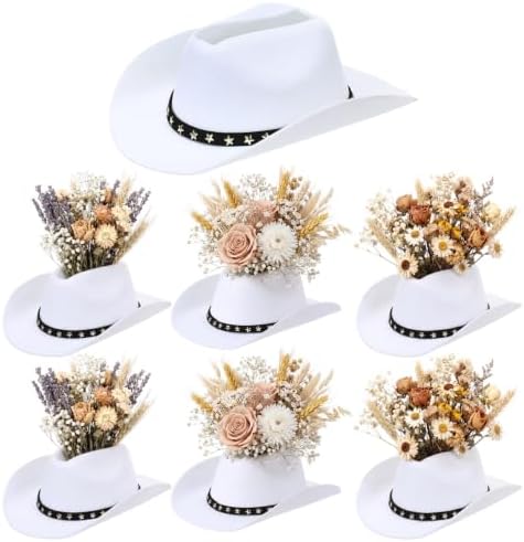 Didaey 6PCS 7.4in Cowboy Hat Vase Western Centerpieces, Star Belt, White by Didaey
