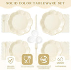 Vyntra Ivory Paper Plates, Cups & Napkins, 350 Pcs Scalloped Party Set - Image 3