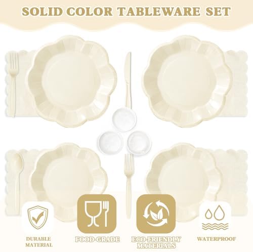 Vyntra Ivory Paper Plates, Cups & Napkins, 350 Pcs Scalloped Party Set - Image 3