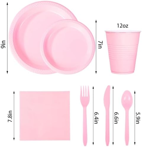 WELLIFE 210Pcs Pink Plastic Plates,Disposable Pink Plates for Party - Image 2