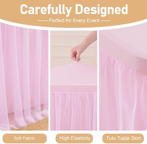 4 Pack Pink Tablecloth Rectangle 6ft Elastic Fitted Tulle Table Cloth Stretch Spandex Rectangular Table Cover with Ruffle Skirt for Wedding Baby Shower Birthday Party Banquet Cake Dessert Table Decor - Image 6
