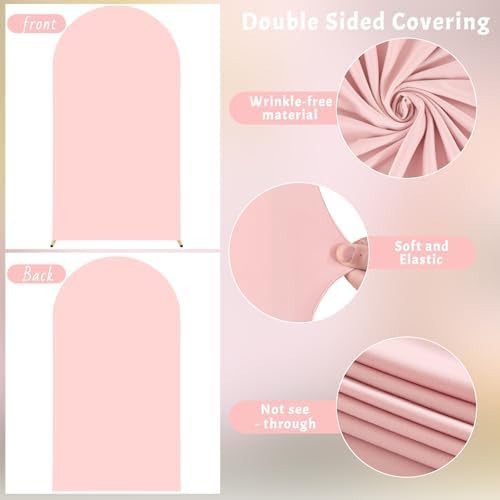 6.6FT Dusty Rose Arch Cover - Polyester Fitted Wedding Arch Stand Covers Round Top Chiara Arch Backdrop Cover for Birthday Party Banquet Photo Background Decoration - Image 5