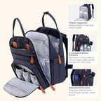 BabbleRoo Diaper Bag Backpack - Baby Essentials Travel Tote - Multi Function Water Resistant Diaper Bag, Travel Essentials Baby Bag with Changing Pad, Stroller Straps & Pacifier Case - Navy Blue - Image 4