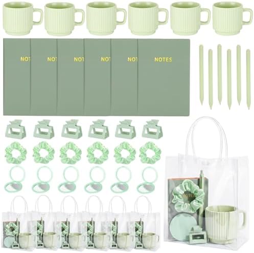 42Pcs Baby Shower Prizes for Game Winners, Baby Shower Guests Favor Set with Scrunchies Ceramic Mug Hair Claw Mirror Pen A6 Notebook Gift Bag for Wedding Bridal Showers Favor(Green) by Acellegic