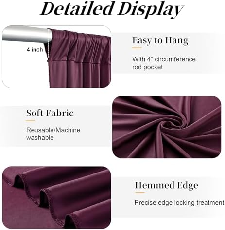 50ft x 15ft Burgundy Backdrop Curtains for Wedding Parties, 10 Panels Extra Long Wrinkle Free Fabric Drapes Photo Backdrop for Baby Shower Birthday Stage Reception Lobby Decoration - Image 5
