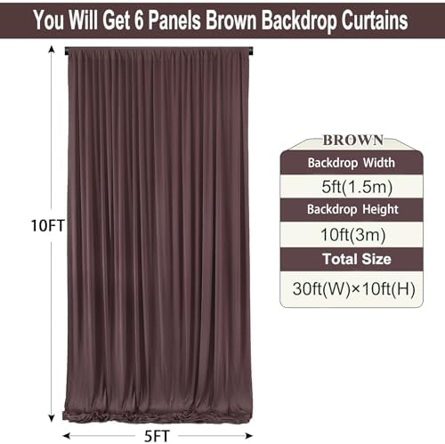 30ft×10ft Wrinkle Free Brown Backdrop Curtain for Parties, 6 Panels 5×10ft Soft Silky Polyester Umber Photo Backdrop Drapes for Teddy Bear Bee Birthday Party Baby Party Wedding Photography - Image 3