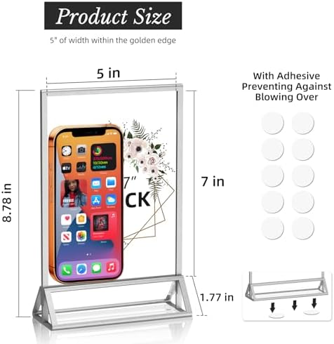 PPH-Sisy 5x7 Acrylic Sign Holder, 14 Pack Silver Picture Frames Table Top Sign Holders Flyer Menu Holder, Double-Sided Clear Photo Frames for Wedding Office Home Event - Image 2