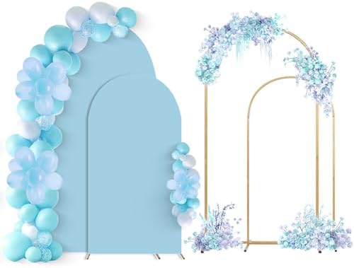 SuuWoee Wedding Arch Backdrop Stand Set of 2 With Blue Cover (7.2FT+6FT) by SuuWoee