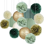 2/5sets Sage Green Tissue Paper Pom Poms Red Christmas Flowers Birthday Baby Shower Wild Safari Jungle Botanical Greenery(1,5sets) by Unknown