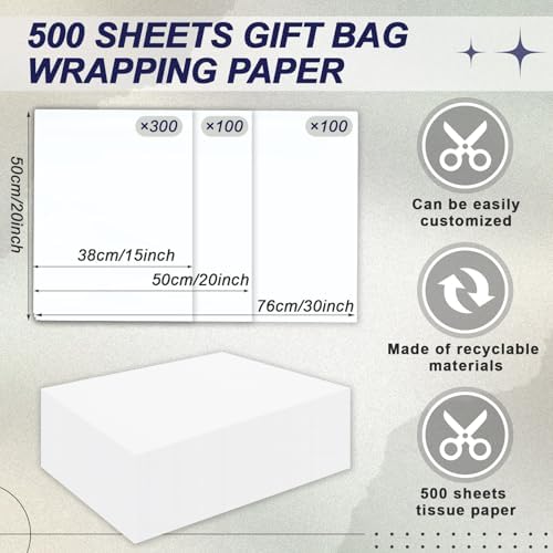 500 Sheets White Tissue Paper in 3 Sizes for Rosh Hashanah Gift Wrapping - Image 2