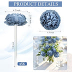 56 Pcs Peonies Artificial Flowers, 4.7’’ Fake Peony - Dusty Blue - Image 2