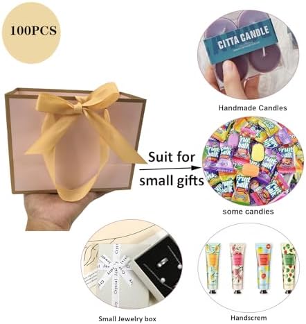 TKSBAG 100 Pack Pink and Gold Gift Bags with Bow Handles, 6.4×3.1×5.1 In Small Thank You Bags Bulk for Birthday, Weddings, Baby Shower, Party Favors, Mother's Day - Image 4