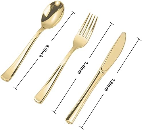 N9R 300PCS Gold Plastic Silverware, Disposable Plastic Cutlery/Utensils - Image 2